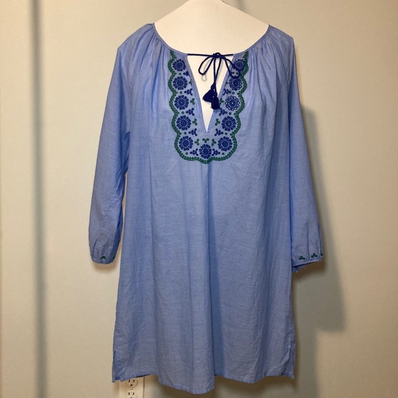 J. Crew Embroidered Tunic Blouse Keyhole‎ Neckline WomenS 100% Cotton Boho Indie - Picture 1 of 14